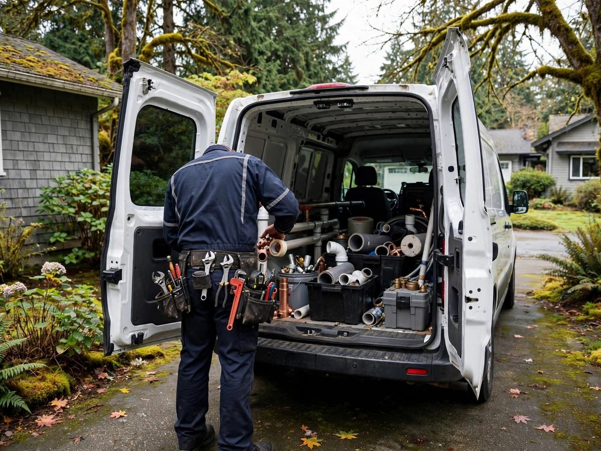 Kent Apex Plumbing technician arriving at a home in Kent, WA