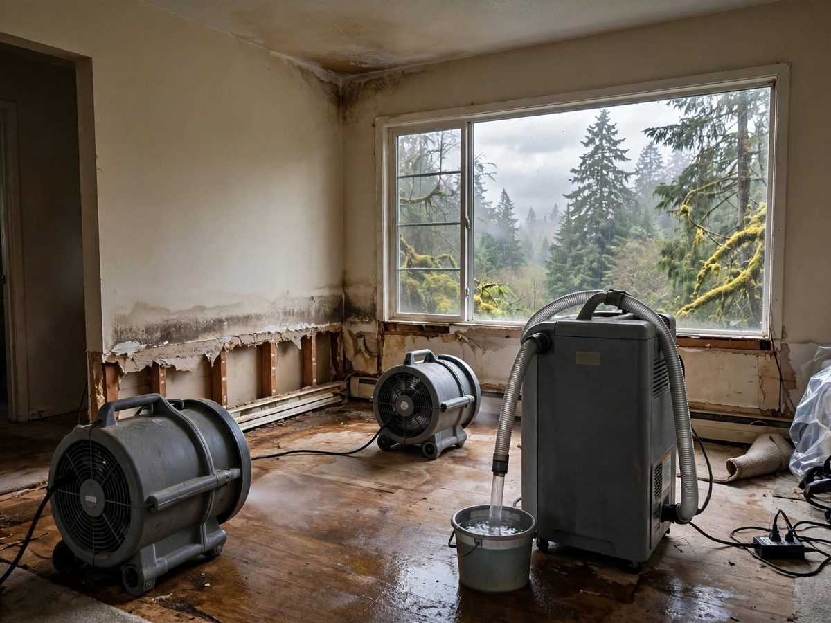 Water damage drying equipment set up by Kent Apex Plumbing